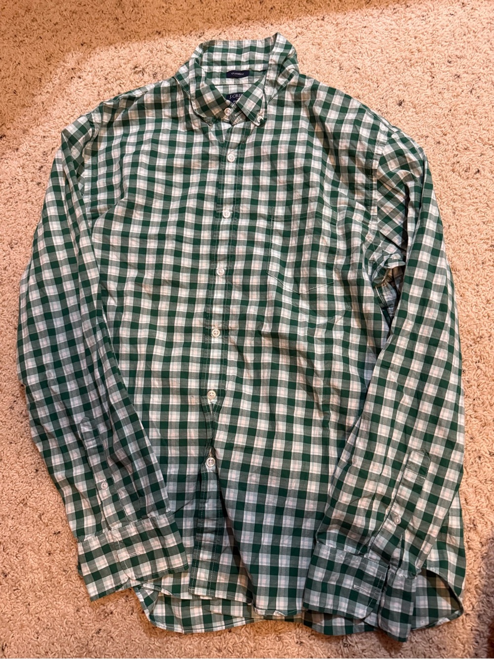 J. Crew Green and White Check Button-Down Shirt
